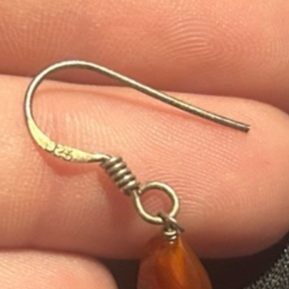 Vintage Carnelian Dangle Earrings Sterling Silver Teardrop Boho Jewelry Artisan - Picture 4 of 9